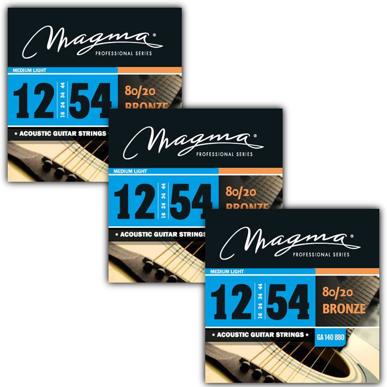 [GA140B80-3] Set Cuerdas Guit Acustica Magma - Medium Light Cuerdas Guit Acustica Bronce 80/20 Set .012" - .054" - 3 Set (GA140B80-3)