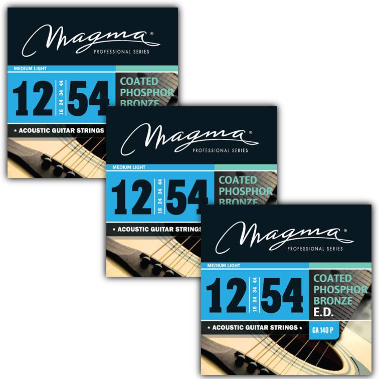 [GA140P-3] Set Cuerdas Guit Acustica Magma - Medium Light Cuerdas Guit Acustica COATED Phosphor Bronze Set .012" - .054" - 3 Set (GA140P-3)