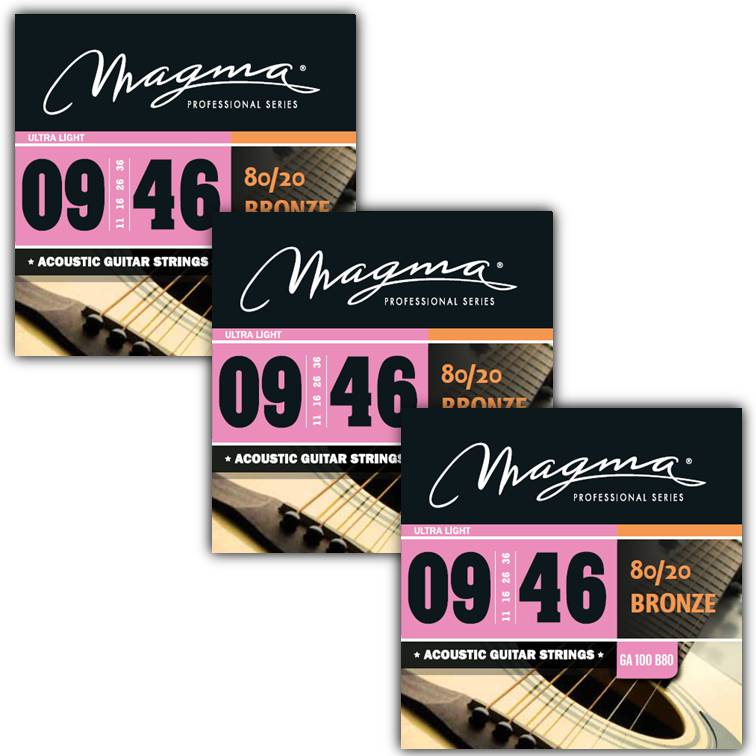 [GA100B80-3] Set Cuerdas Guit Acustica Magma - Ultra Light Cuerdas Guit Acustica Bronce 80/20 Set .009" - .046" - 3 Set (GA100B80-3)