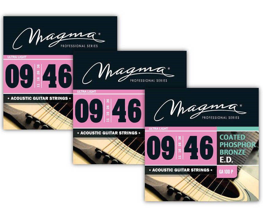 [GA100P-3] Set Cuerdas Guit Acustica Magma - Ultra Light Cuerdas Guit Acustica COATED Phosphor Bronze Set .009" - .046" - 3 Set (GA100P-3)