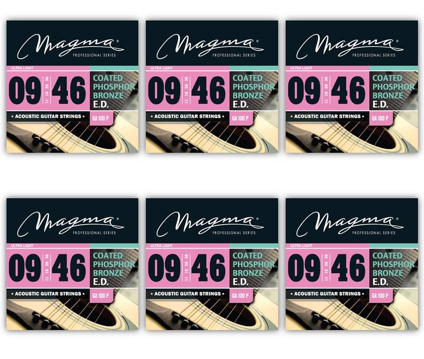 [GA100P-6] Set Cuerdas Guit Acustica Magma - Ultra Light Cuerdas Guit Acustica COATED Phosphor Bronze Set .009" - .046" - 6 Set (GA100P-6)