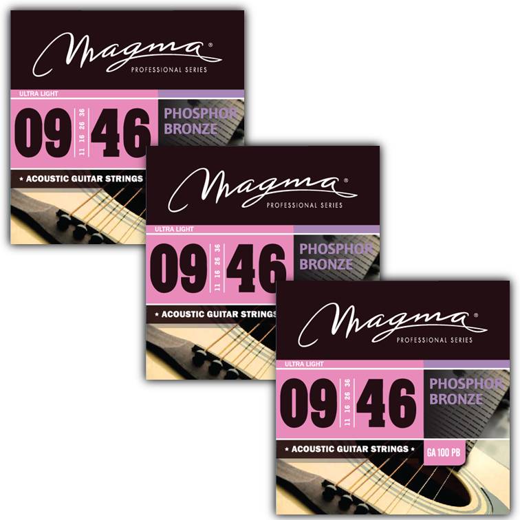 [GA100PB-3] Set Cuerdas Guit Acustica Magma - Ultra Light Cuerdas Guit Acustica Phosphor Bronze Set .009" - .046" - 3 Set (GA100PB-3)
