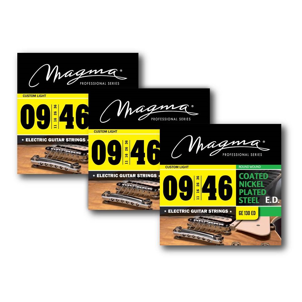 [GE130ED-3] Set Cuerdas Guit Electrica Magma - Custom Light COATED Nickel P/Steel Guit Electrica Set .009" - .046" - (GE130ED-3) - 3 Sets